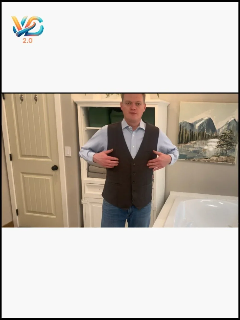Slim Fit Formal Vest, Recycled Polyester Blend, Adjustable Straps, 5 Buttons